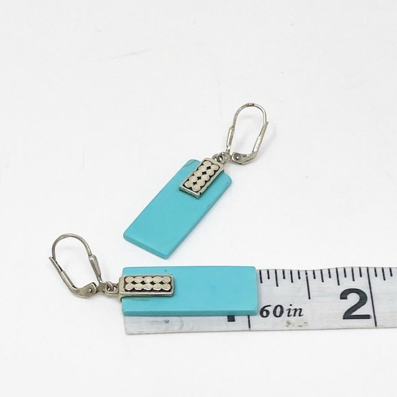 Vintage 925 Sterling Silver Block Turquoise Rectangle Dangle/Drop Pierced - Picture 7 of 7